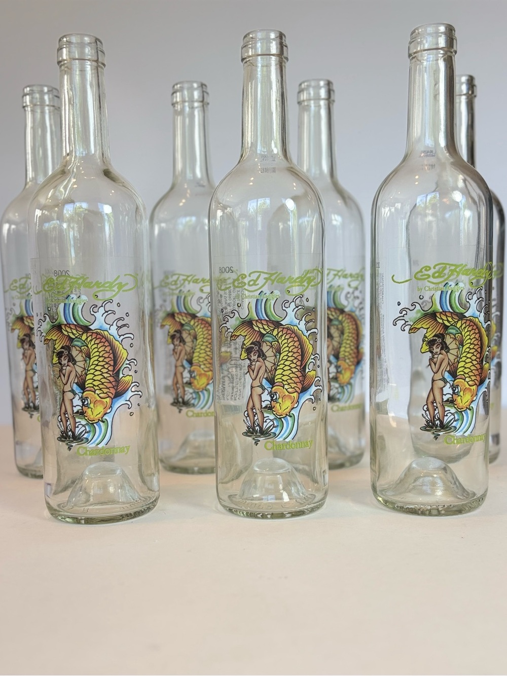 Ed Hardy by Christian Audigier 2008 Chardonnay Empty Wine Bottles Set of 7